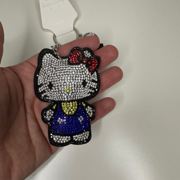 NWT Rhinestone Hello Kitty Keychain Bag Charm Black Vegan Suede - Picture 3 of 11